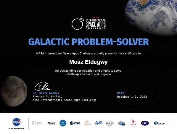 NASA Space Apps Giza 2022: Certificate