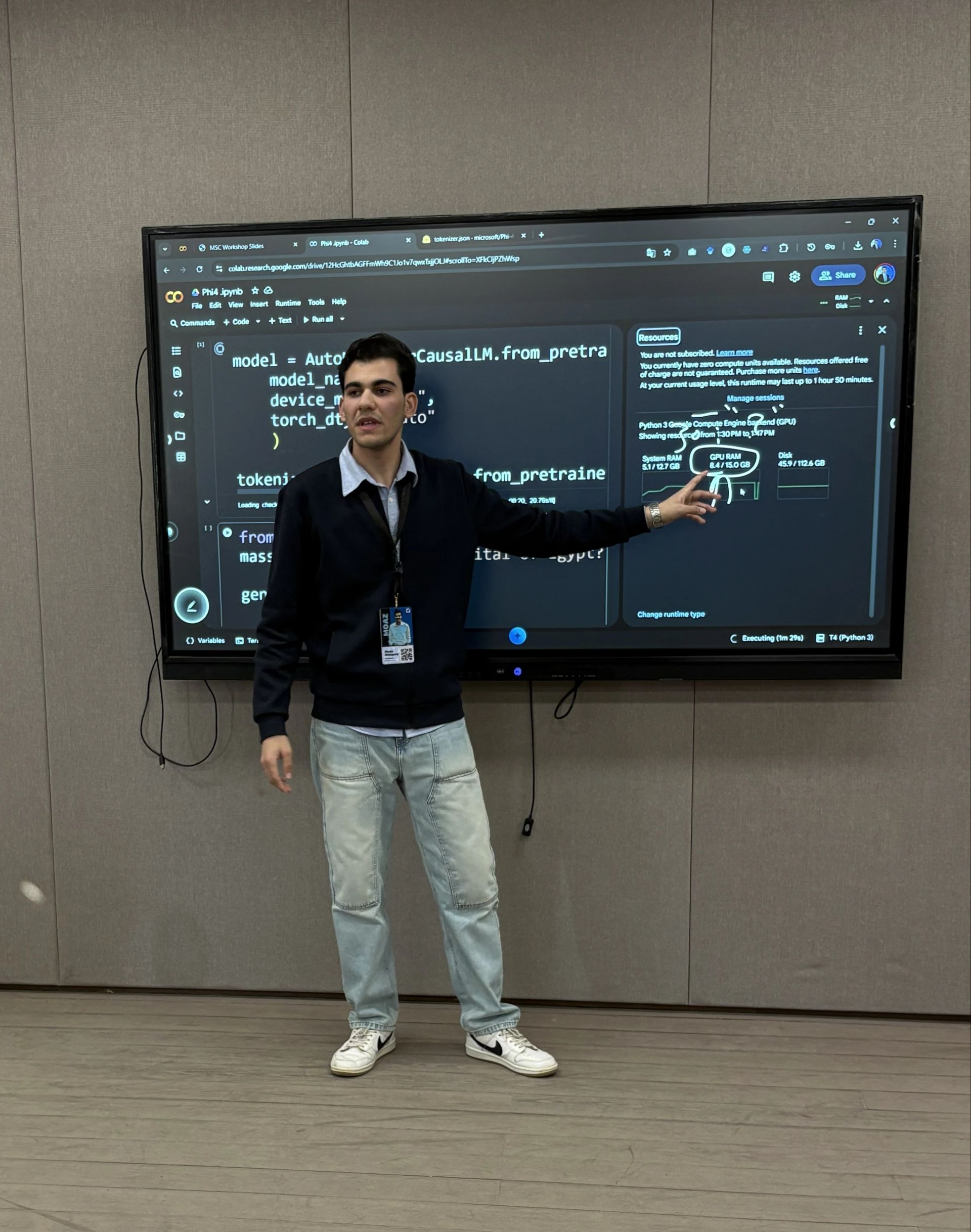 Introduction to Large Language Models: Moaz explaining in the board