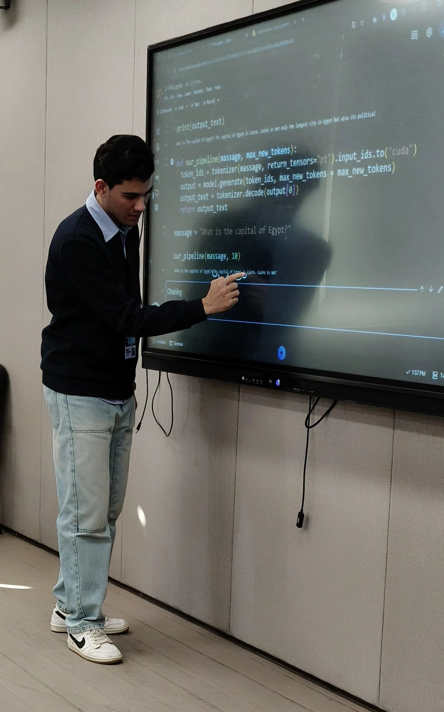 Introduction to Large Language Models: Moaz explaining in the board