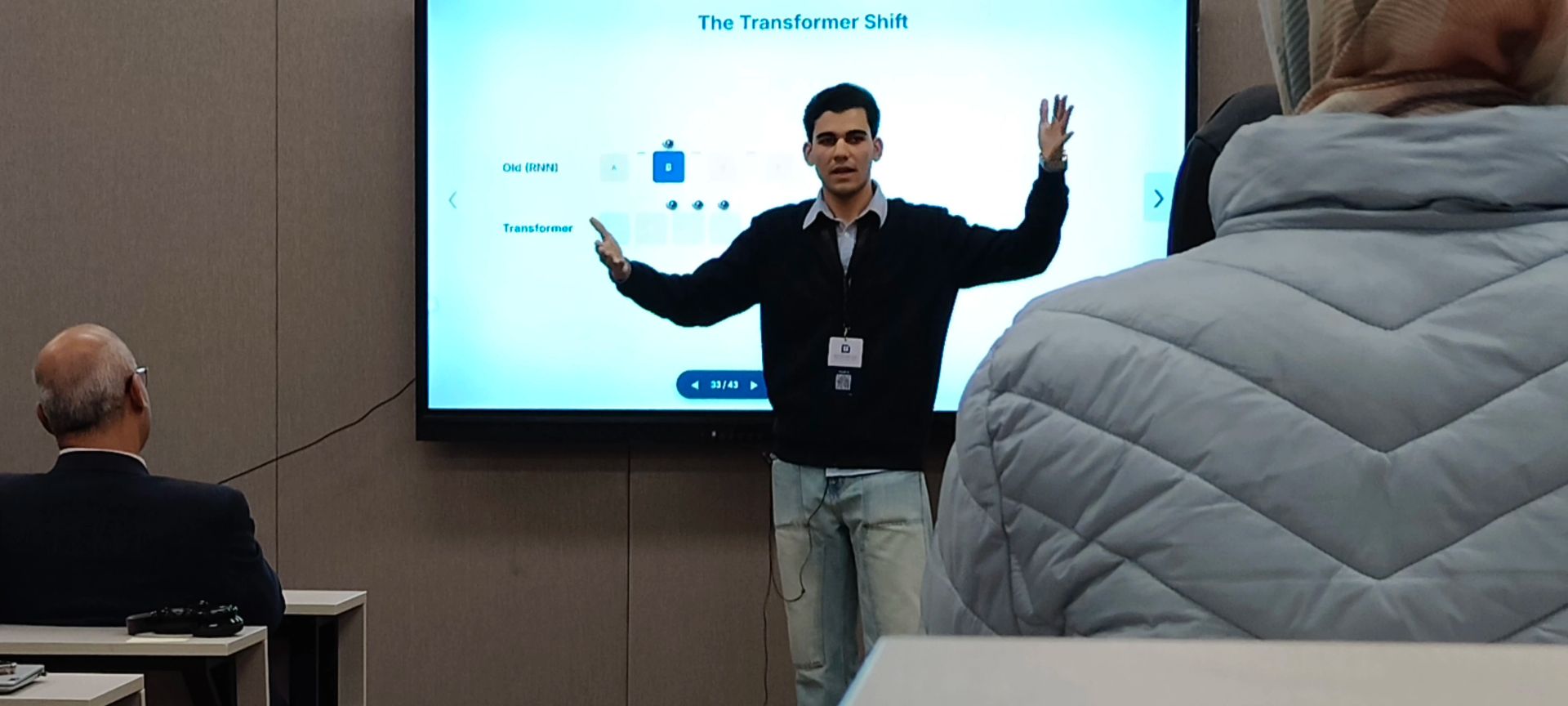 Introduction to Large Language Models: Moaz explaining in the board